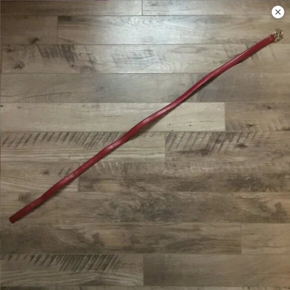 Vintage Red Genuine Leather Novelty Belt With Gold Nautical Ship Wheel Buckle - Picture 12 of 13